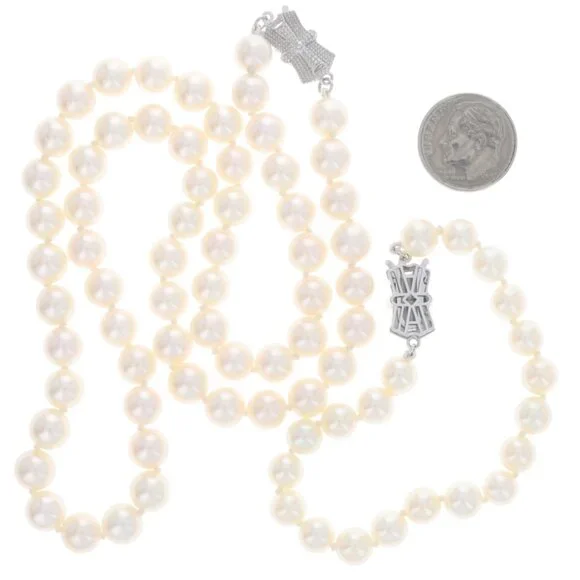Mikimoto Sea Magic Pearl Knotted Strand Necklace & Bracelet Set - White Gold 14k - Picture 6 of 7